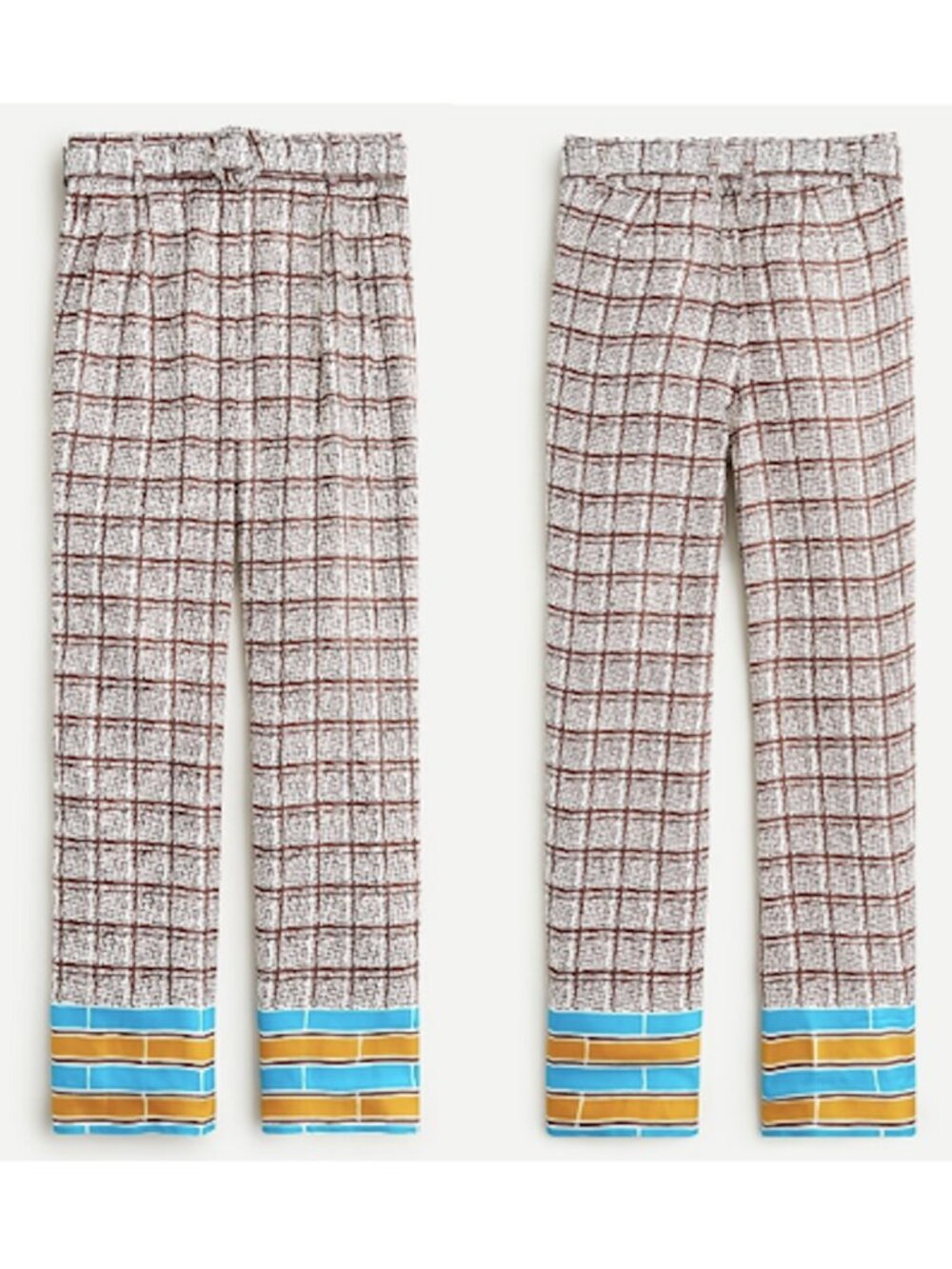 J.CREW COLLECTION High-Rise Silk-Twill Trouser Mini Windowpane Pants 6 Belted